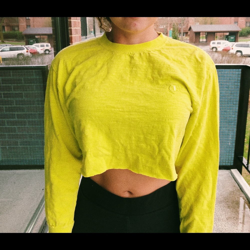neon champion longsleeve crop